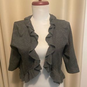 Gray Ruffle Cropped Cardigan Sweater Shrug Medium